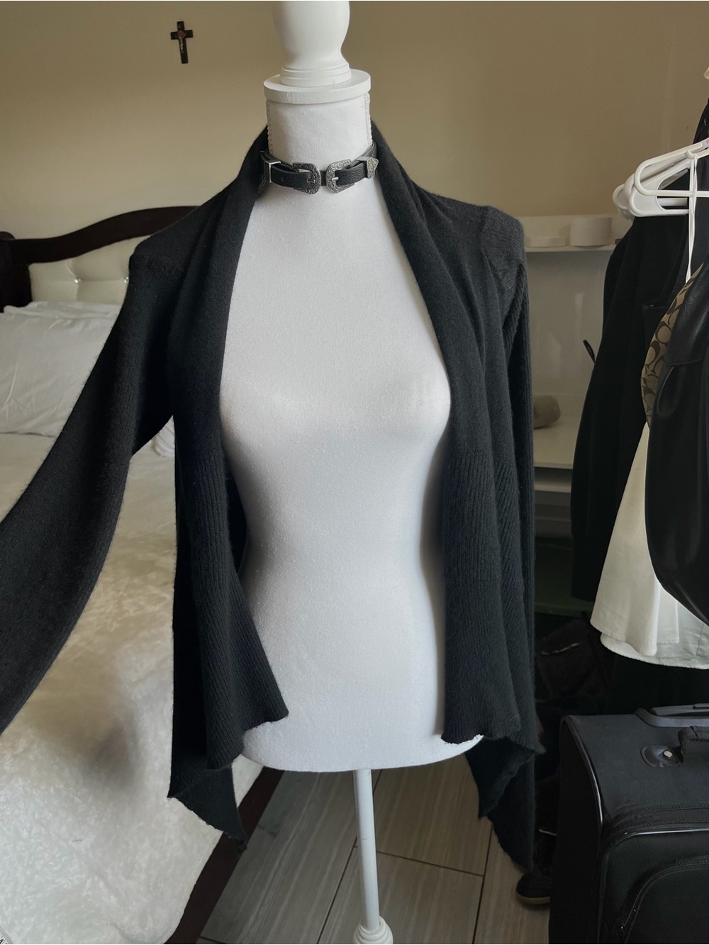 Rick Owens Black Open-Front Draped Cardigan